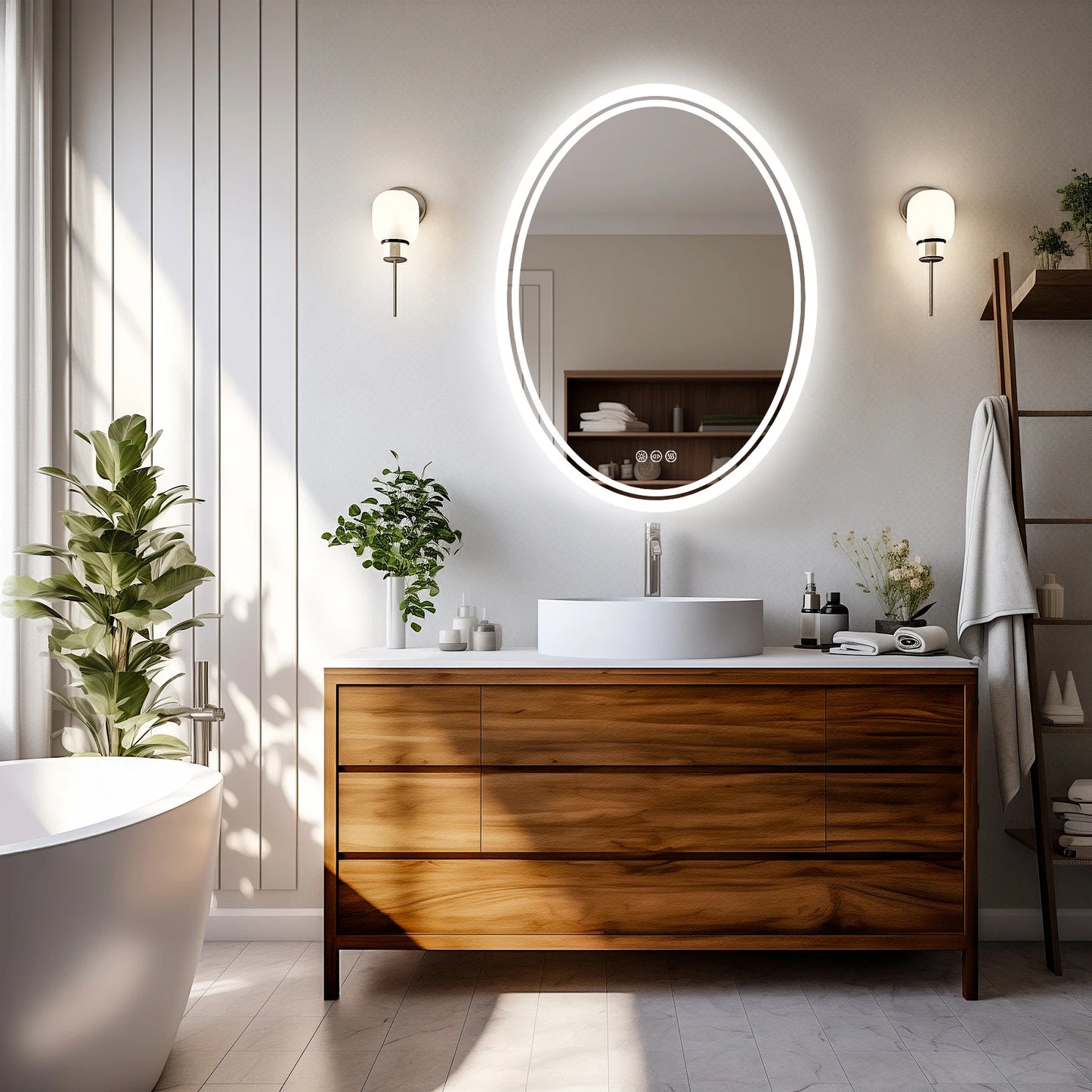 LED Bathroom Mirror Backlit Round Vanity Mirror with Lights Wall Mounted Anti-Fog Lighted Bathroom Mirror Dimmable Makeup Mirror