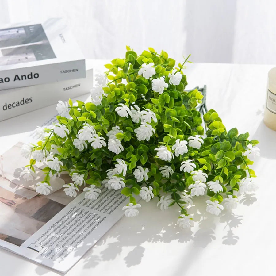 Artificial Plastic Flowers Fake Eucalyptus Plant Wedding bridal bouquet Christmas Decor Vase for Home windowsill bonsai Festival