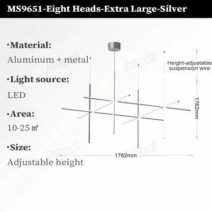Italian Designer Tube Chandelier – Post-Modern LED Gold & Chrome Pendant Light
