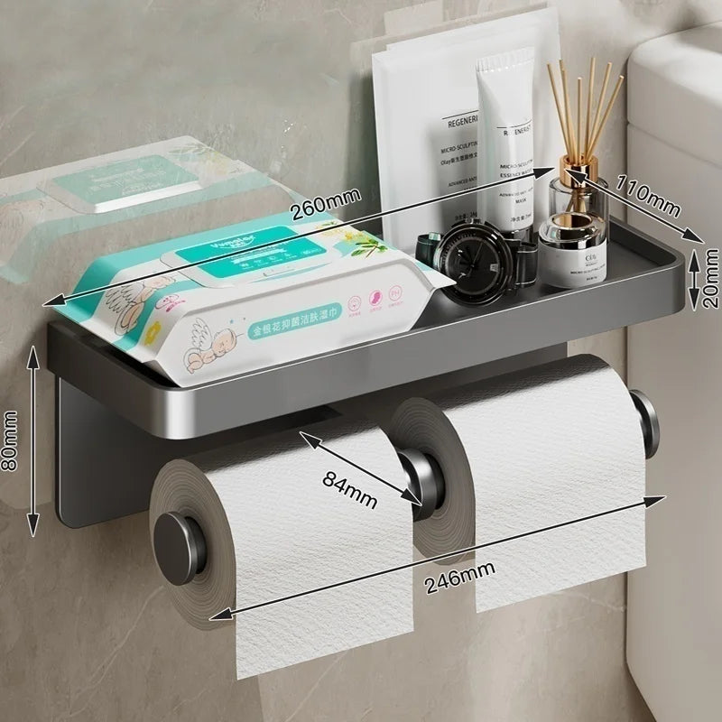 Toilet paper holder, wall-mounted storage rack for bathroom, waterproof tissue roll holder, restroom paper towel dispenser