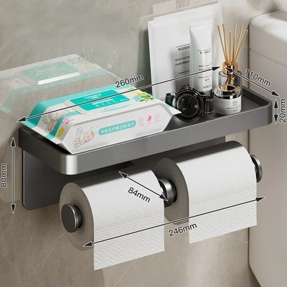 Toilet paper holder, wall-mounted storage rack for bathroom, waterproof tissue roll holder, restroom paper towel dispenser