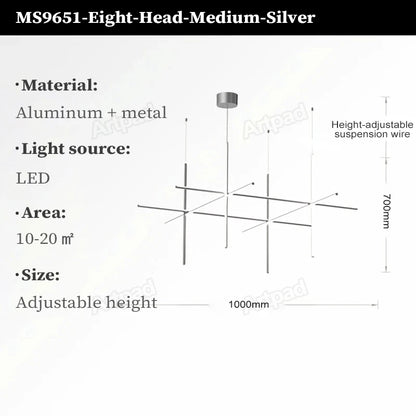 Italian Designer Tube Chandelier – Post-Modern LED Gold & Chrome Pendant Light