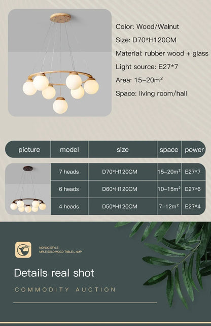 Nordic Wood Ring Chandelier – Modern LED Pendant Light for Dining Room & Living Room