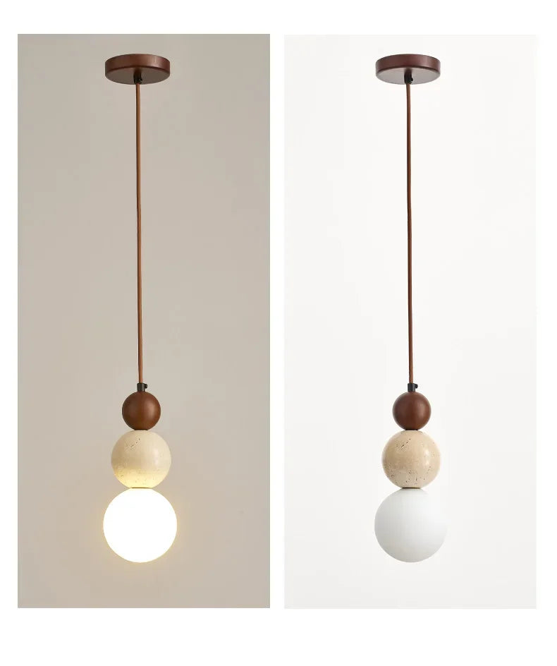 Bauhaus Cream Stone Pendant Lamp – Designer LED Chandelier for Bedroom & Dining