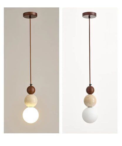 Bauhaus Cream Stone Pendant Lamp – Designer LED Chandelier for Bedroom & Dining