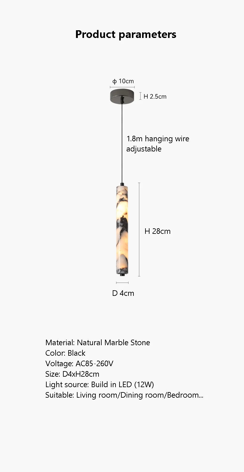 Luxury Stone Cylinder Pendant Lamp – High-End LED Chandelier for Bedroom & Living Room