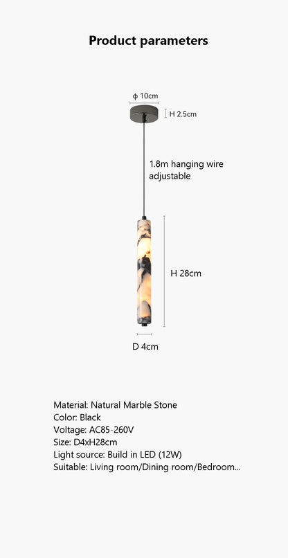 Luxury Stone Cylinder Pendant Lamp – High-End LED Chandelier for Bedroom & Living Room