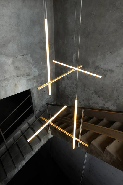 Italian Designer Tube Chandelier – Post-Modern LED Gold & Chrome Pendant Light