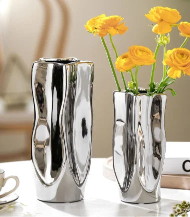 Silver Electroplated Ceramic Vase