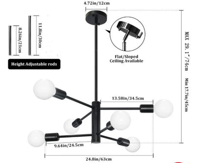 Multi-Head Chandelier – Modern Gold & Black LED Ceiling Light for Living & Dining Room