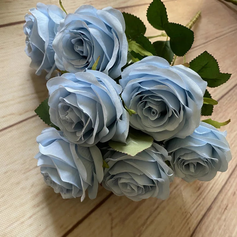9 Heads 1 Bunch Camellia Rose Artificial Flower Holding Bouquets Party Wedding Scene Display Room Home Decor Fake Floral Gifts
