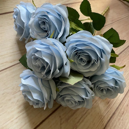 9 Heads 1 Bunch Camellia Rose Artificial Flower Holding Bouquets Party Wedding Scene Display Room Home Decor Fake Floral Gifts