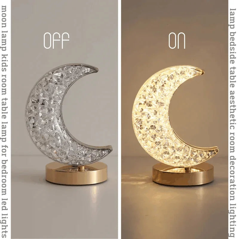 Touch Control 3D Crystal Track Night Light Girls Room Home Decor Aesthetics USB Bedside LED Ambient Table 3D Moon Lamp