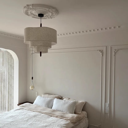 Nordic Wabi-Sabi Fabric Pendant Light – Minimalist Chandelier for Living & Dining Room