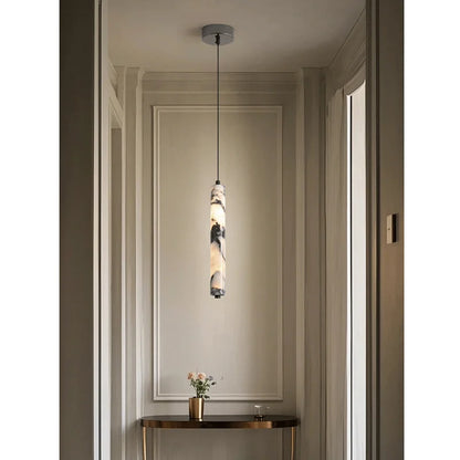 Luxury Stone Cylinder Pendant Lamp – High-End LED Chandelier for Bedroom & Living Room