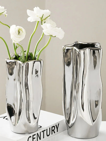 Silver Electroplated Ceramic Vase