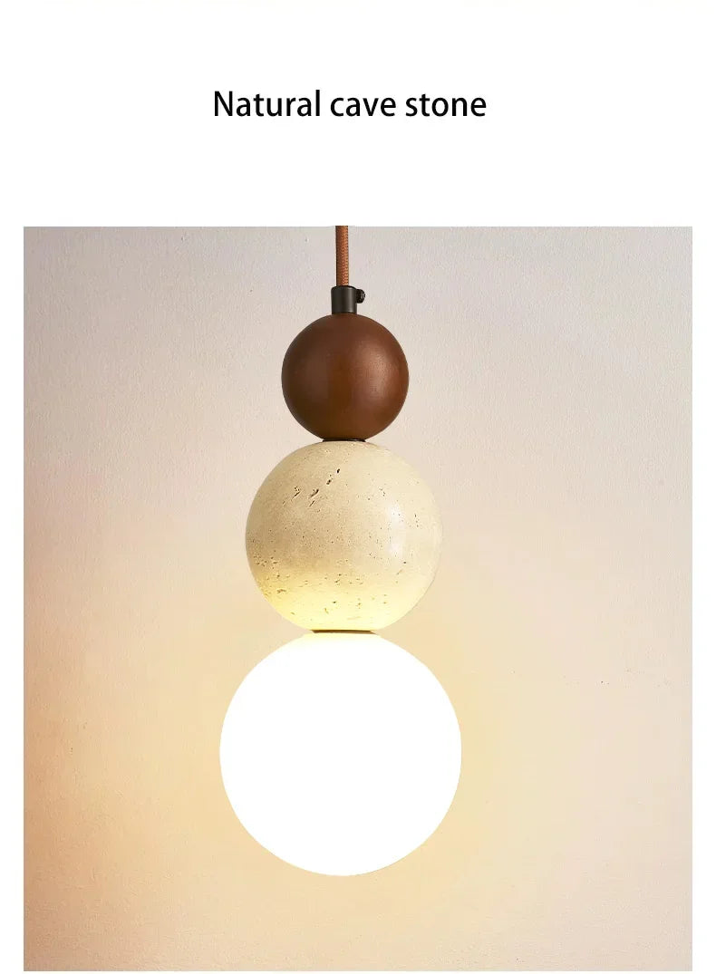Bauhaus Cream Stone Pendant Lamp – Designer LED Chandelier for Bedroom & Dining