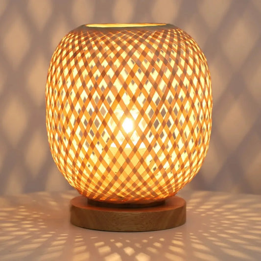 Bohemian Bamboo Table Lamp – Hand-Woven Rattan Bedside Light for Bedroom & Study