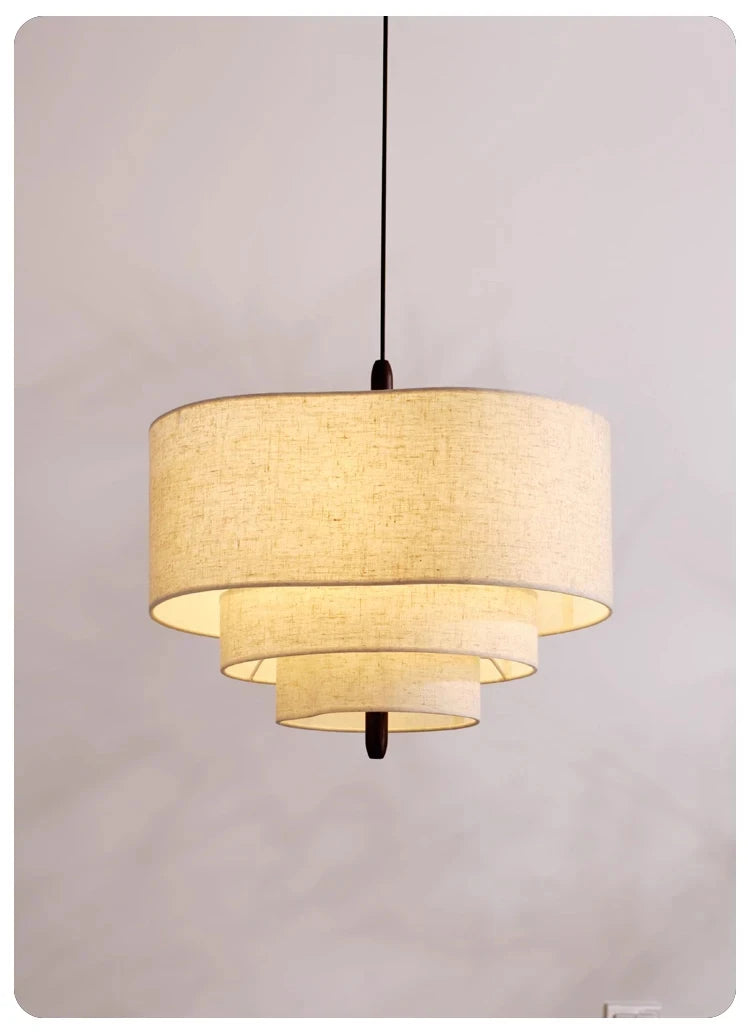 Nordic Wabi-Sabi Fabric Pendant Light – Minimalist Chandelier for Living & Dining Room