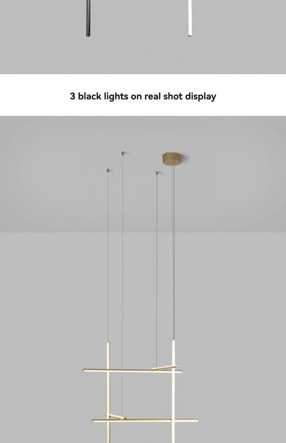 Italian Designer Tube Chandelier – Post-Modern LED Gold & Chrome Pendant Light