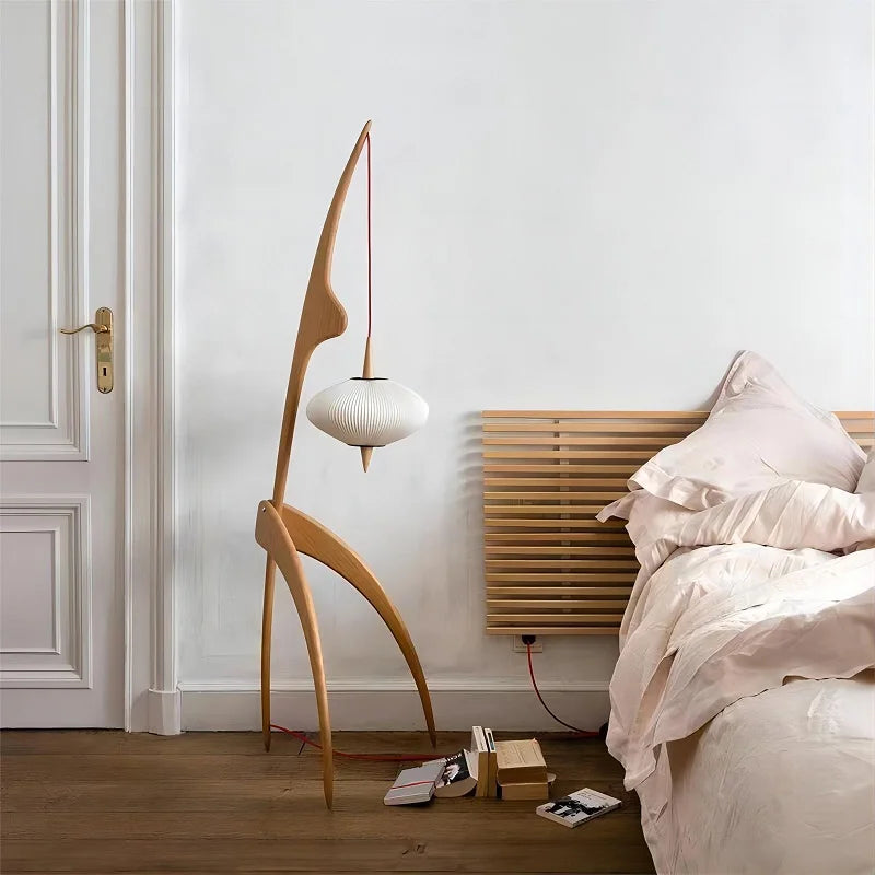 Japanese Modern Simple Walnut Solid Wood Floor Lamp Living Room Bedroom Bedside Creative Exhibition Hall Corner Standing Light