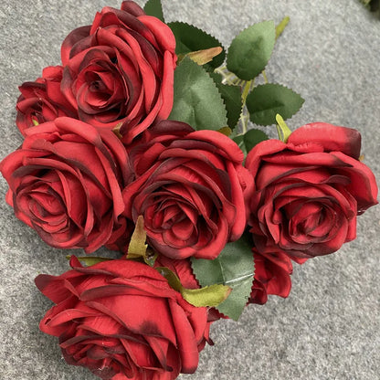 9 Heads 1 Bunch Camellia Rose Artificial Flower Holding Bouquets Party Wedding Scene Display Room Home Decor Fake Floral Gifts