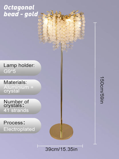 Nordic Luxury Crystal Floor Lamp - Modern Gold LED Stand Light for Living Room & Bedroom | Indoor Decor Lighting Fixture