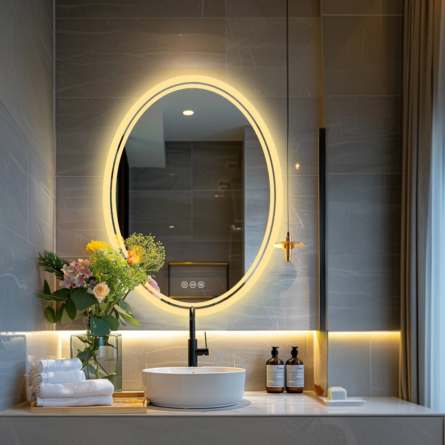 LED Bathroom Mirror Backlit Round Vanity Mirror with Lights Wall Mounted Anti-Fog Lighted Bathroom Mirror Dimmable Makeup Mirror