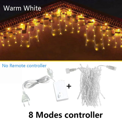 Icicle String Lights Outdoor LED Fairy Lights Garland For New Year Party Wedding Garden Terrace Christmas Decoration Lamps