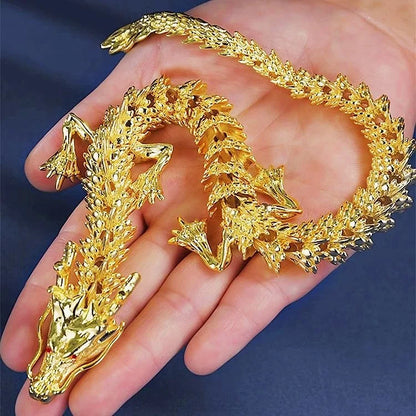 Majestic 3D Alloy Golden Dragon Statue with Movable Limbs - Home Desktop Decoration, Symbol of Power and Good Luck