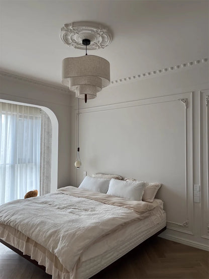 Nordic Wabi-Sabi Fabric Pendant Light – Minimalist Chandelier for Living & Dining Room