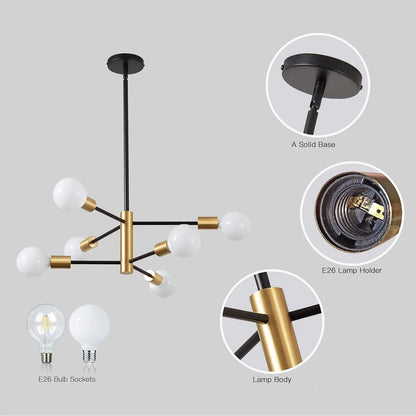 Multi-Head Chandelier – Modern Gold & Black LED Ceiling Light for Living & Dining Room