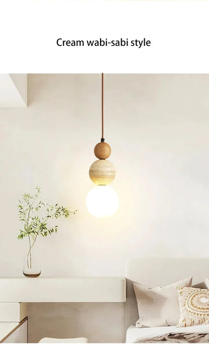 Bauhaus Cream Stone Pendant Lamp – Designer LED Chandelier for Bedroom & Dining