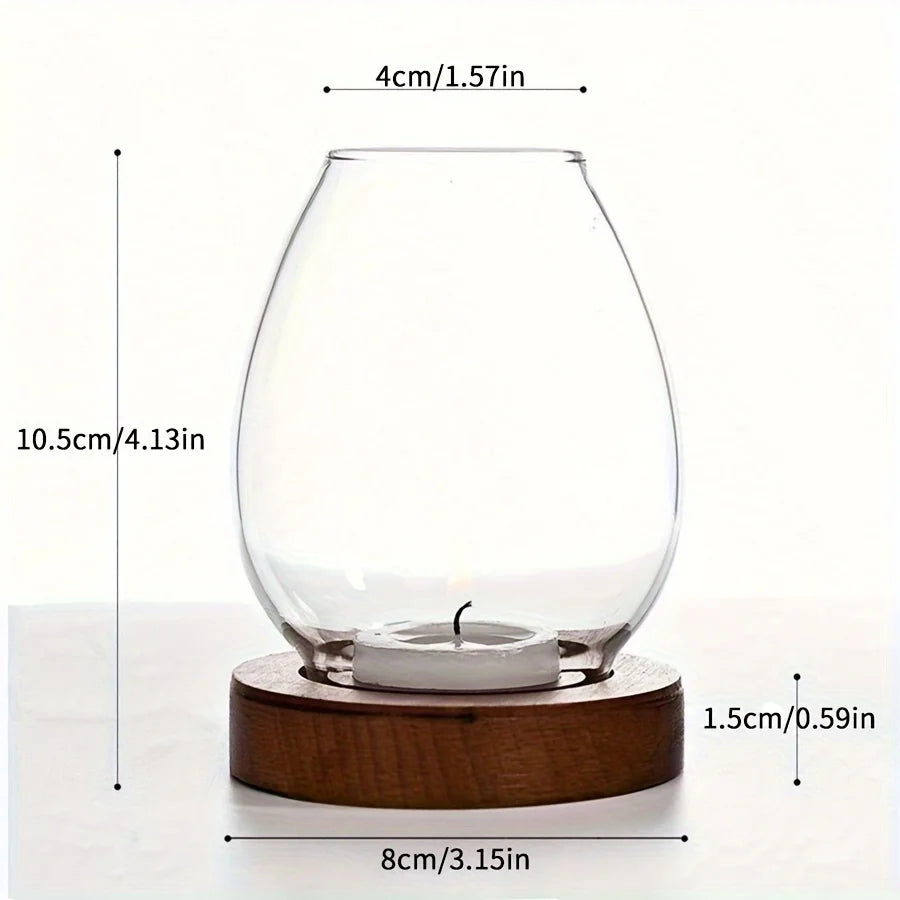 Glass Candle Holder with Wooden Base