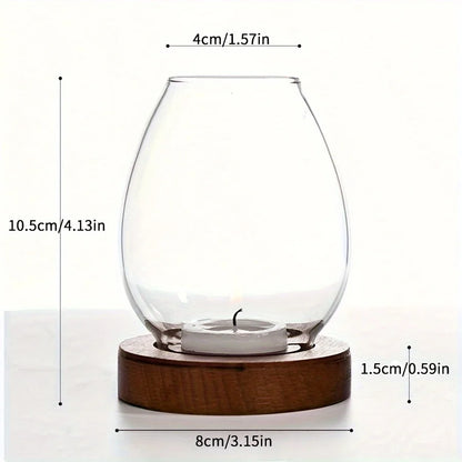 Glass Candle Holder with Wooden Base