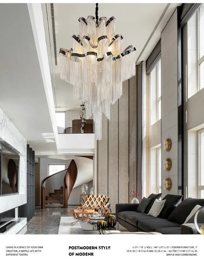 Floral Tassel Staircase Chandelier – Grand LED Pendant for Villa & Duplex Spaces