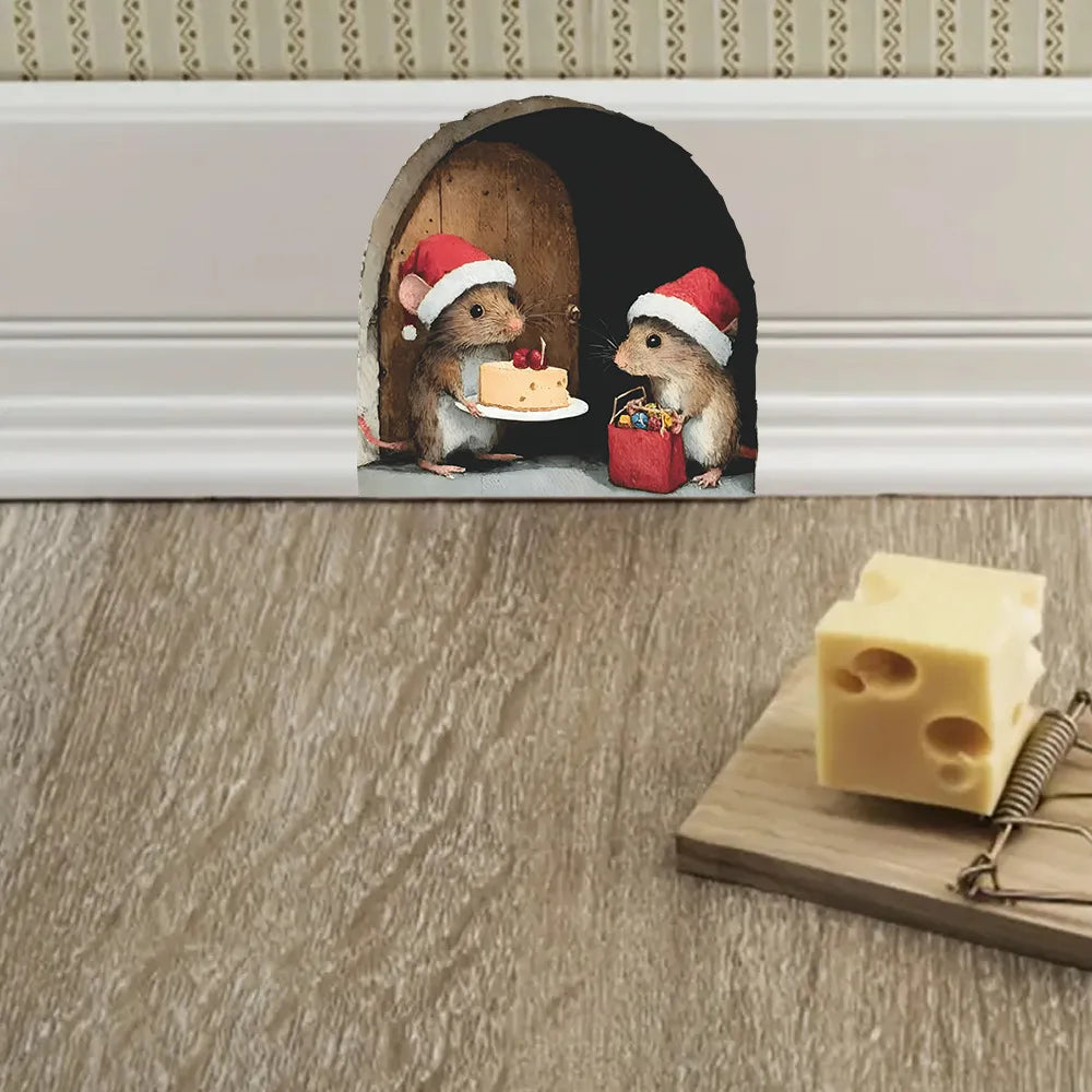 Cute Christmas Small Mouse Wall Stickers Xmas Decoration For Home Noel Navidad Merry Christmas Decor 2025 Happy New Year 2026
