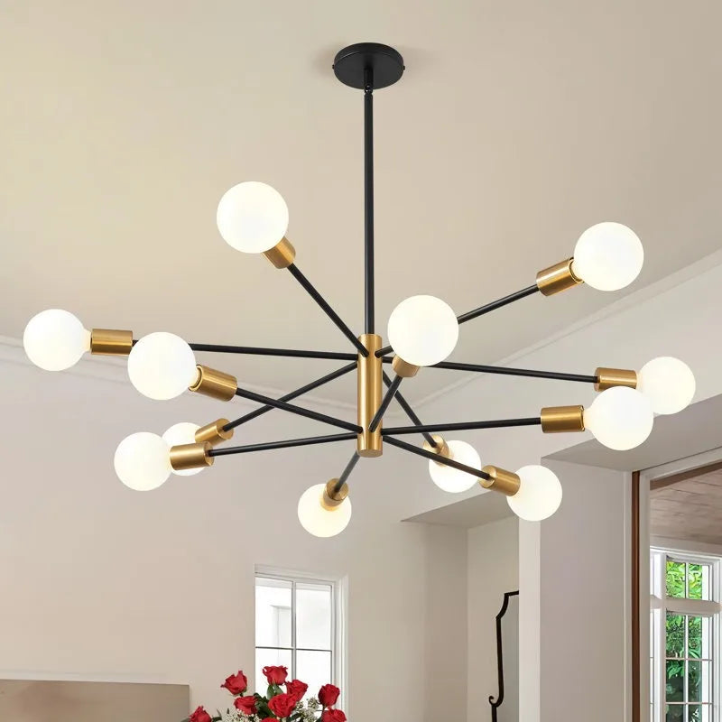 Multi-Head Chandelier – Modern Gold & Black LED Ceiling Light for Living & Dining Room