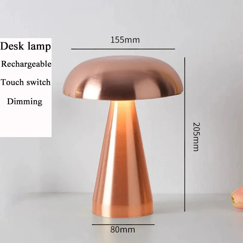 Retro Mushroom LED Table Lamp – Rechargeable Touch Bedside Light