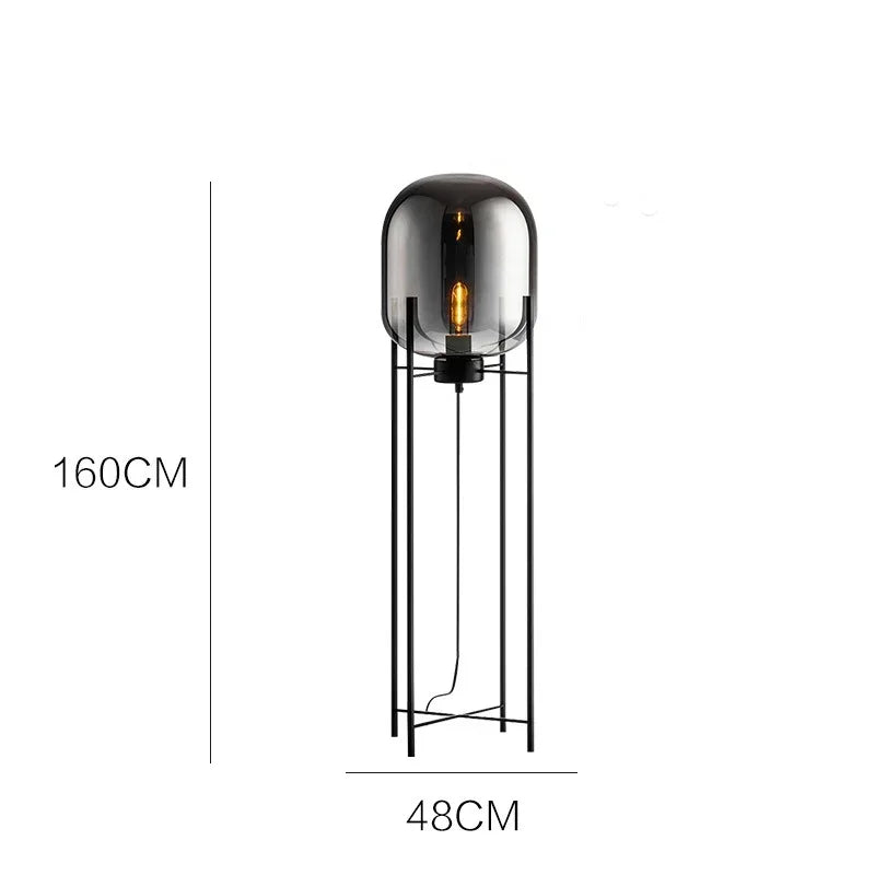 Postmodern Nordic Industrial Style Smoke Gray Glass Four-legged Floor Lamp Creative Personality Living Room Bedroom Table Lamps