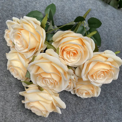 9 Heads 1 Bunch Camellia Rose Artificial Flower Holding Bouquets Party Wedding Scene Display Room Home Decor Fake Floral Gifts