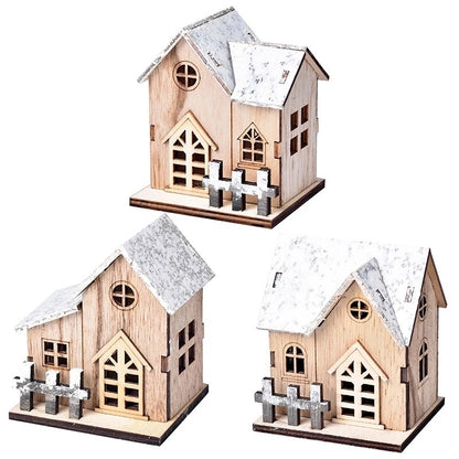 Casa de madera de luz LED navideña cabina luminosa decoraciones de Feliz Navidad para el hogar adornos de árbol de Navidad DIY regalos de niños Año Nuevo