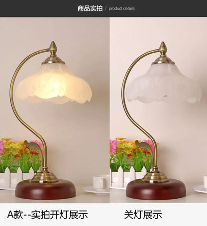 Pastoral Flower Table Lamp – Vintage Antique Metal Desk Light for Bedroom & Study
