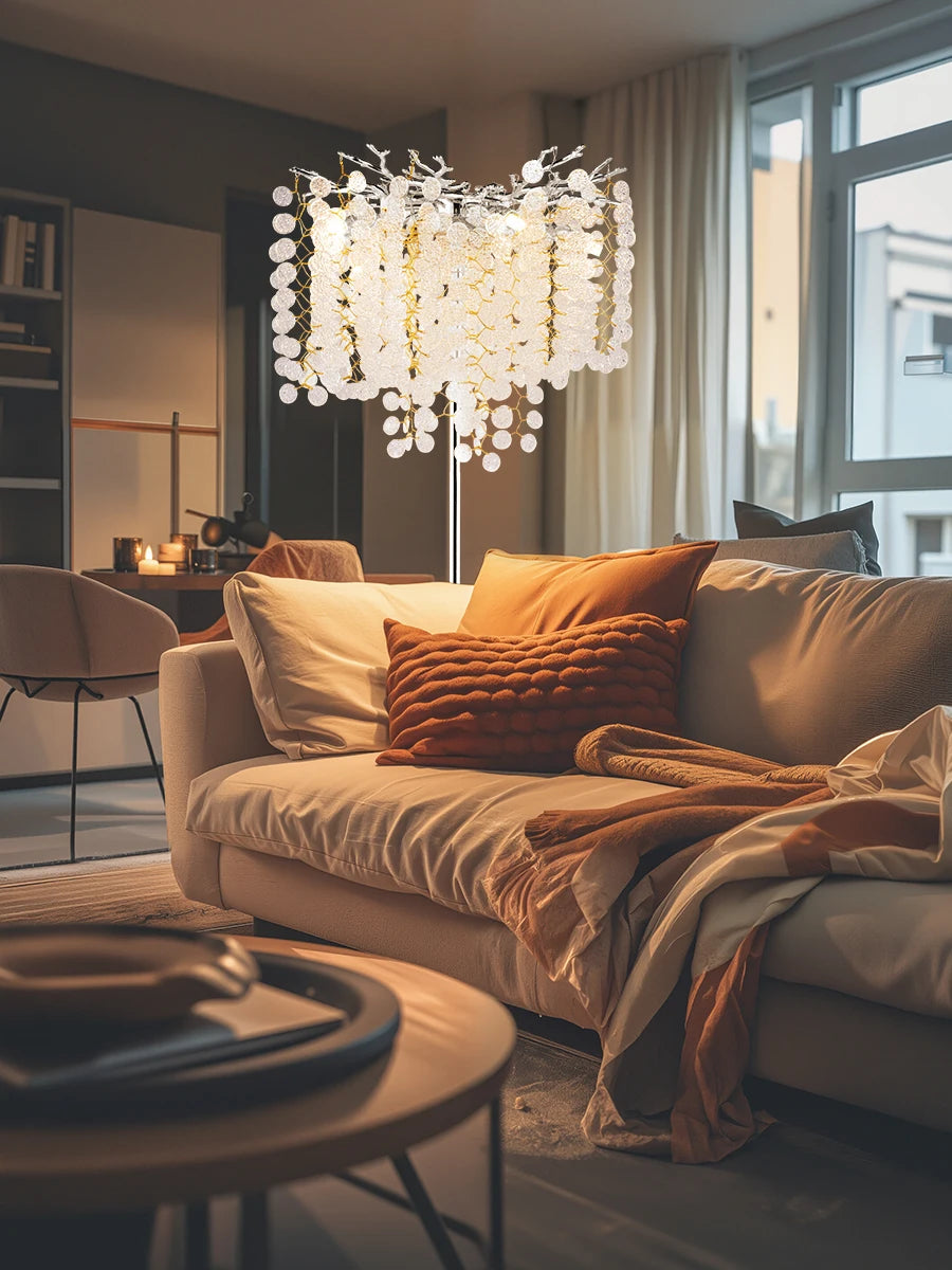 Nordic Luxury Crystal Floor Lamp - Modern Gold LED Stand Light for Living Room & Bedroom | Indoor Decor Lighting Fixture