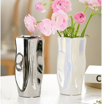 Silver Electroplated Ceramic Vase