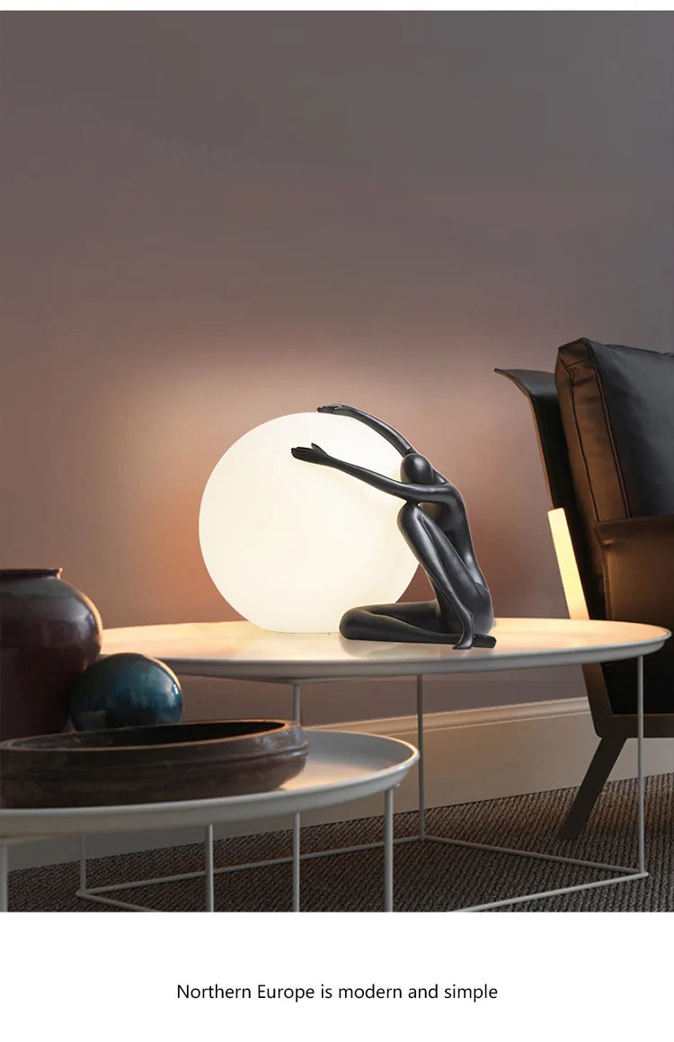 Nordic Art Floor Lamp Abstract Humanoid Holding Ball Vertical Light for Living Room Bedroom Creative Sculpture Decor Desk Lamps