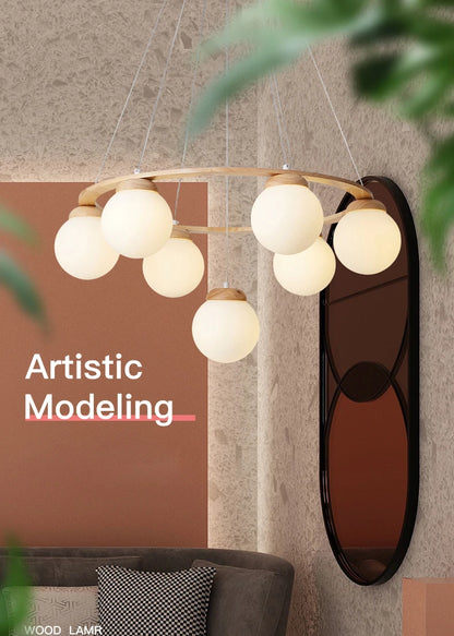 Nordic Wood Ring Chandelier – Modern LED Pendant Light for Dining Room & Living Room