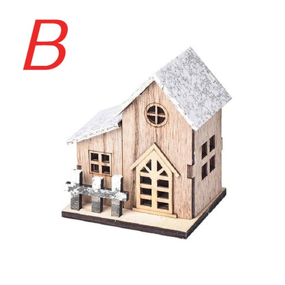 Casa de madera de luz LED navideña cabina luminosa decoraciones de Feliz Navidad para el hogar adornos de árbol de Navidad DIY regalos de niños Año Nuevo
