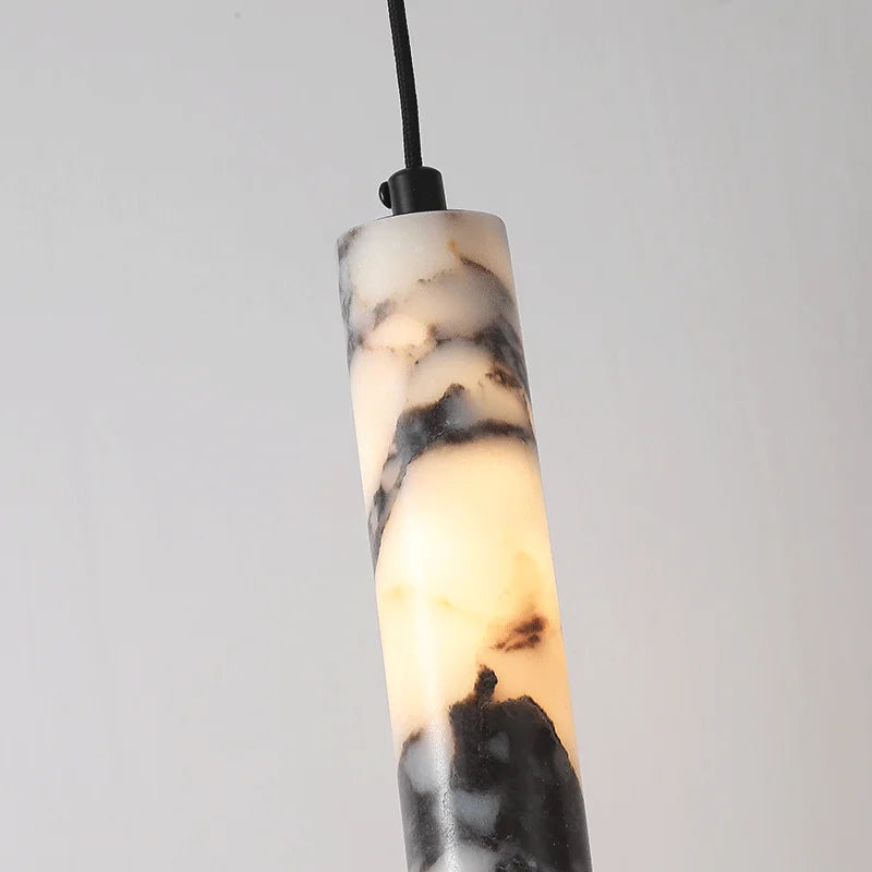 Luxury Stone Cylinder Pendant Lamp – High-End LED Chandelier for Bedroom & Living Room