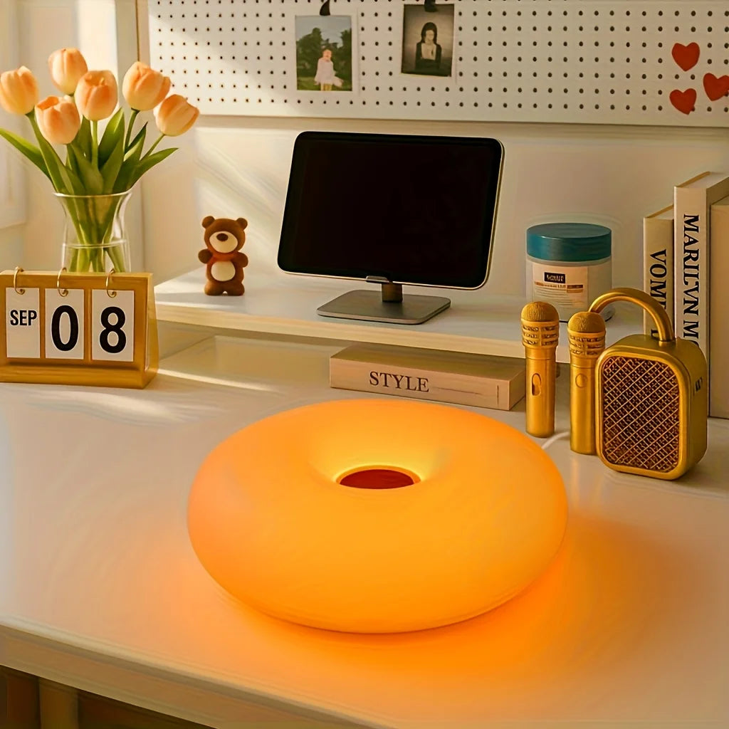 Sweet donut touch bedside night light with USB charging port, adjustable by touch, bedroom and living room atmosphere desk lamp